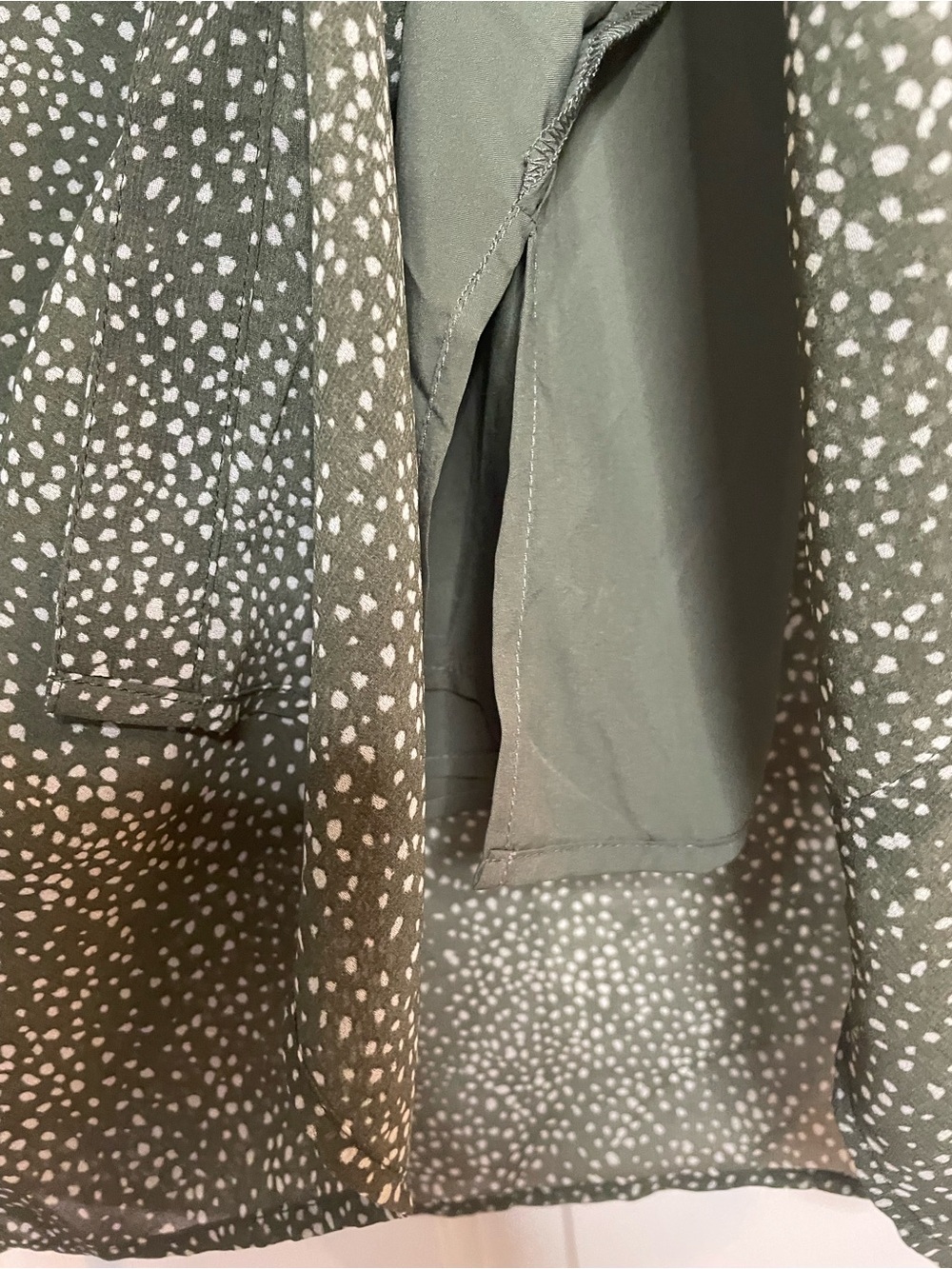 41 Hawthorn Olive Green chiffon Midi Dress with White Dot Print Size Large new - Picture 8 of 9